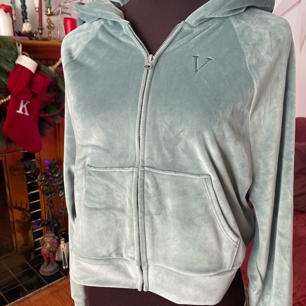 Victoria’s Secret Velour Track Suit Jacket in Light Green Sage